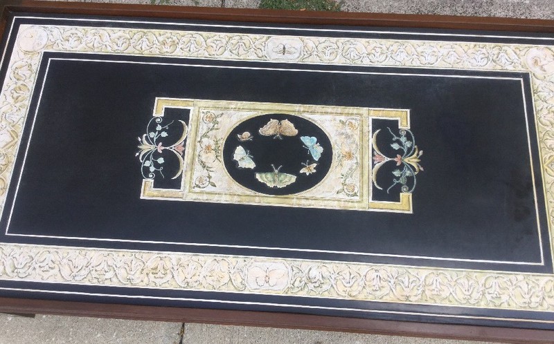 Antique Pietra Dura Coffee Table Large Butterfly & Cherub Italian Rare X Large gallery