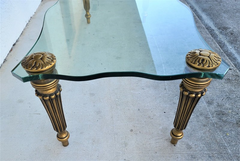 FRANCISCO HURTADO Style Sculptural Hollywood Regency Glass Coffee Cocktail Table gallery