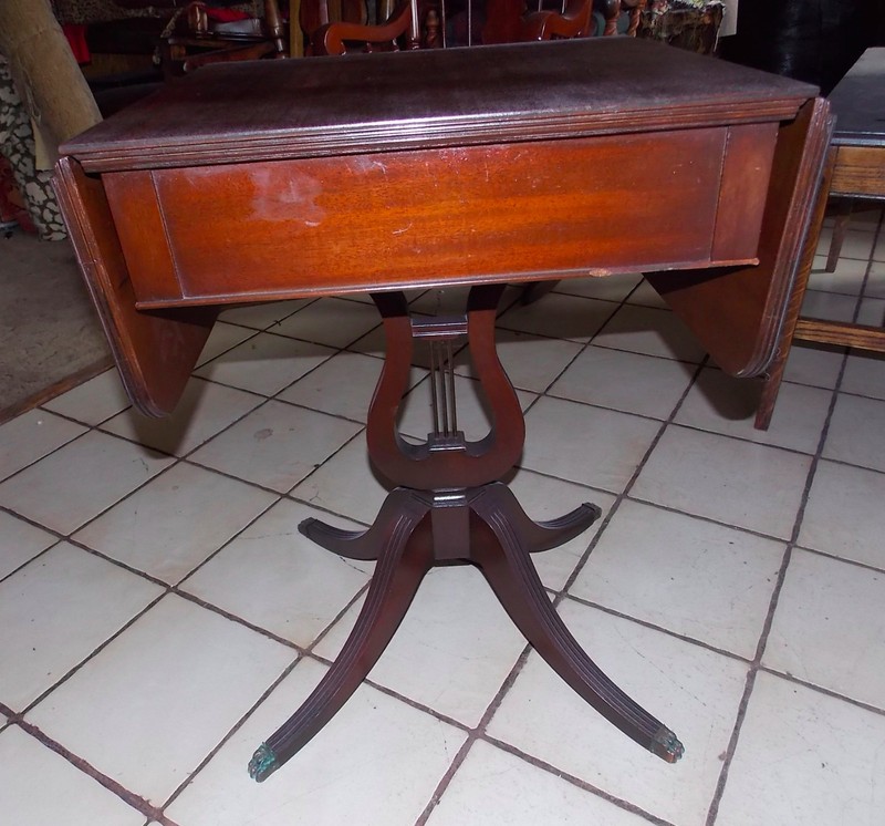 Mahogany Dropleaf Lyre Base Entry Table / Server Table / End Table (ENT13) gallery