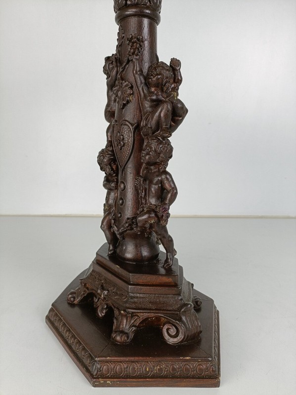 Ornate Vintage Resin Plant stand Pedestal Side Table Putti playing Faux Wood Far gallery