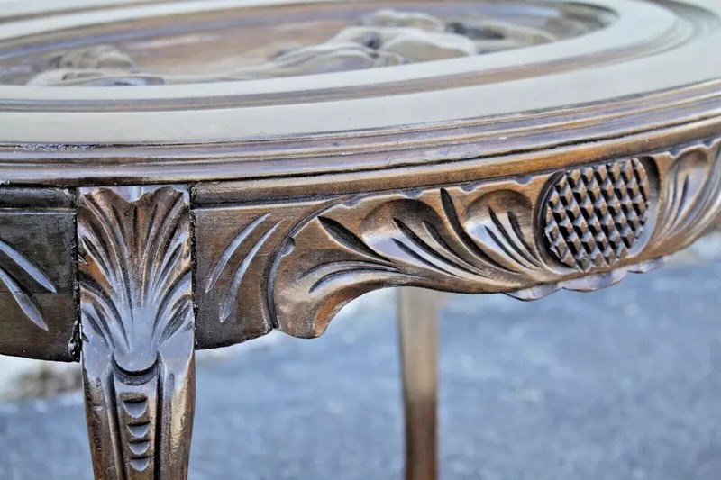 Walnut Heavily Carved Serving Tray Coffee Table gallery