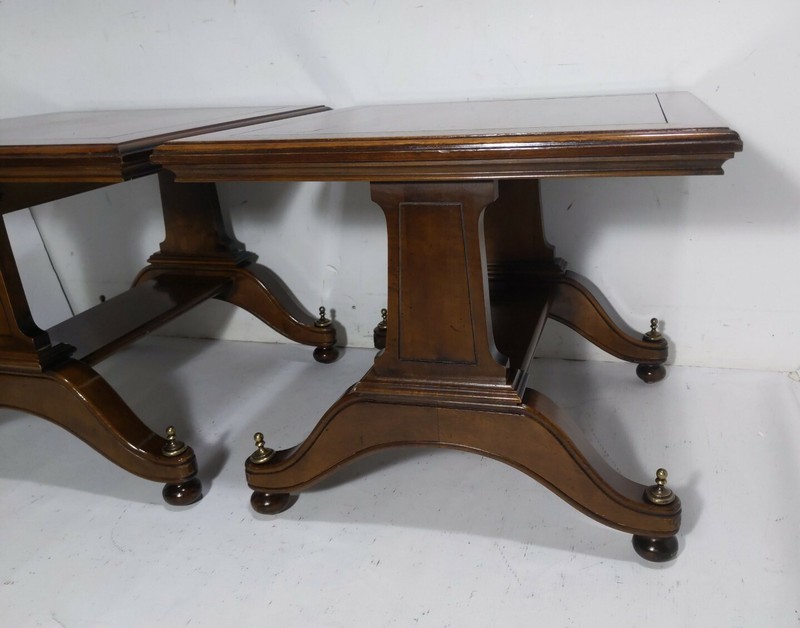 Vintage Pair MCM Square Neoclassical English Regency Style Pedestal Wood Tables gallery