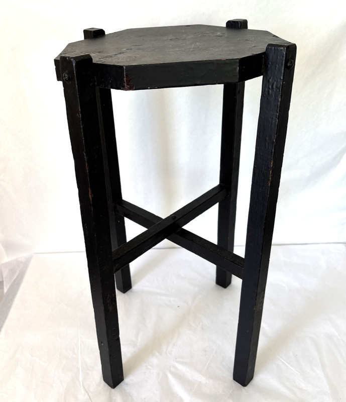 Vintage Arts & Crafts Plant Stand Solid Wood Fern Pedestal Black 17×9″