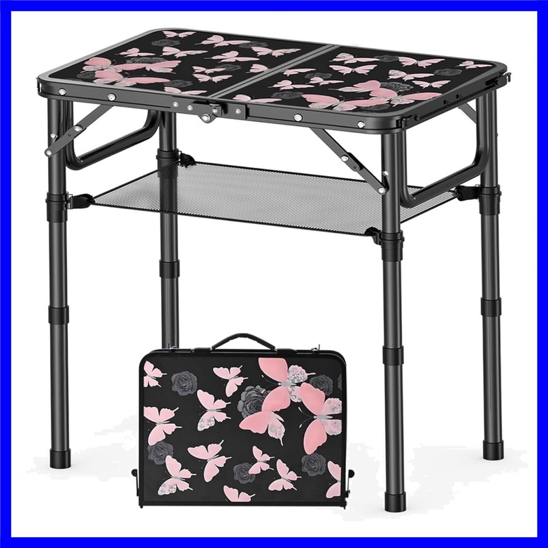 Small Camping Table, Vintage French Butterflies Pattern Folding Table, Adjust…