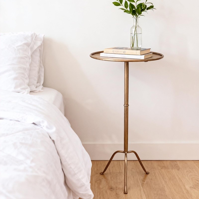 Antique Brass Metal Martini Side Table - Compact Art Deco, 12.5" Diameter, 27.5" gallery