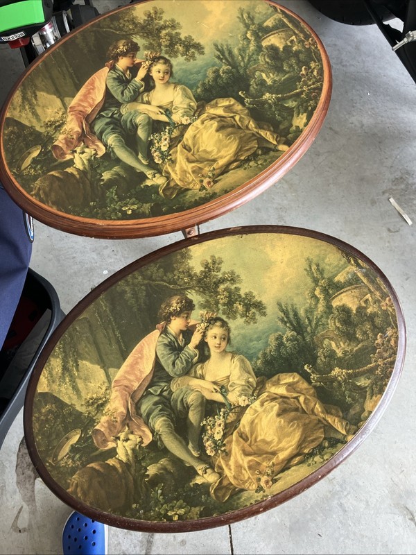 ANTIQUE LADY & CAVALIER COURT SCENE Tv Tray/ Side Table/ Standing Photo Set