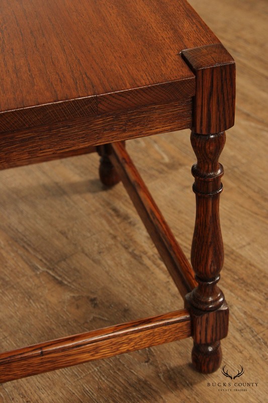William & Mary Style Oak Square Top Taboret Side Table gallery