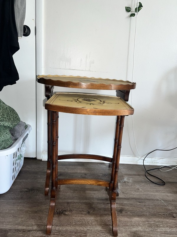 1920’s Antique Nesting Tables Set Of 2 Pastel Mahogany Hand Painted Rare Vintage gallery