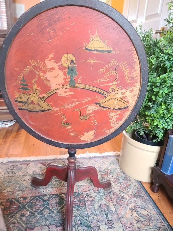 Antique Red Painted Asian Japanese Tilt Table