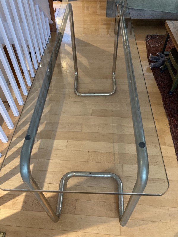 Vintage Mid Century modern Console Table with Brass Frame and Glass Top gallery