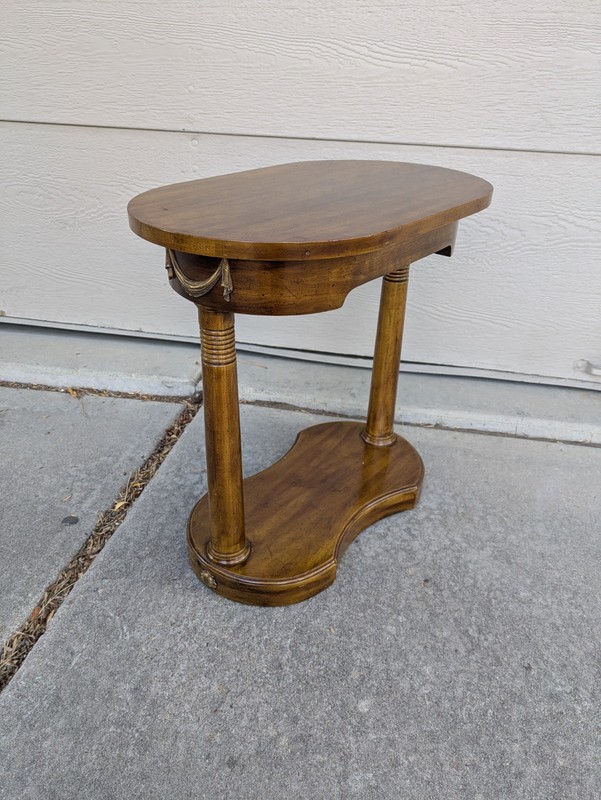 Vintage French Neoclassical Wood Side Pedestal Kidney Table Louis XVI Regency M7 gallery