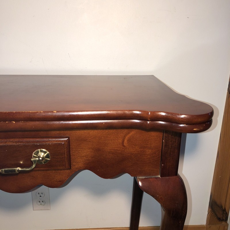 Bombay Company Queen Anne Mahogany Wood Game Card Fold Over Out Console Table gallery