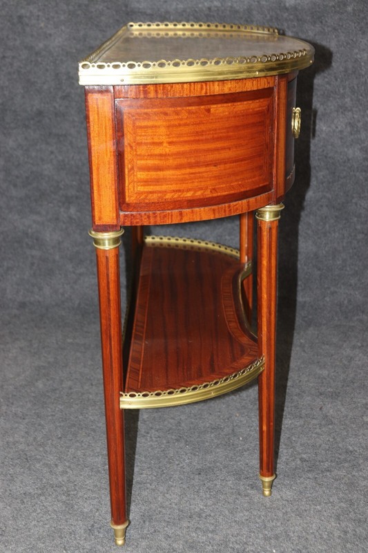 Superb Mahogany Bronze Demilune French Louis XVI Marble Top Console Table gallery