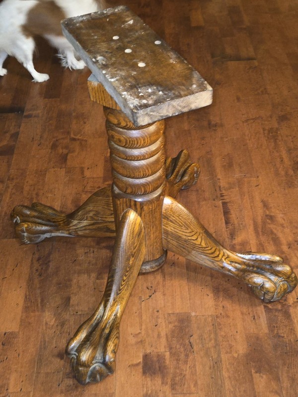 Antique Salvage Clawfoot Table Base Early 19C Tiger Oak Stand Pedestal 1880-1920