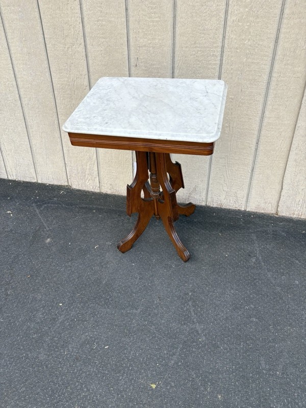 66778 Antique Victorian Walnut Marble Top Lamp Table Stand gallery