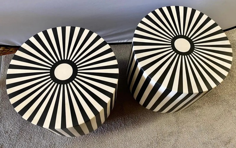 Art Deco Style Black and White Resin Side, End Table or Stool, a Pair gallery