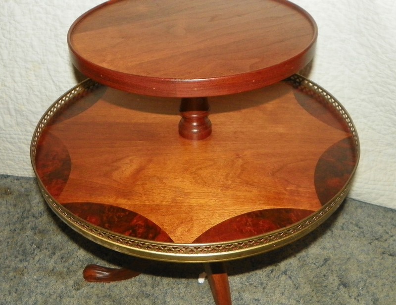 Burl Walnut Inlaid 2 Tier Parlor Table Dumbwaiter Table (PRT81) gallery