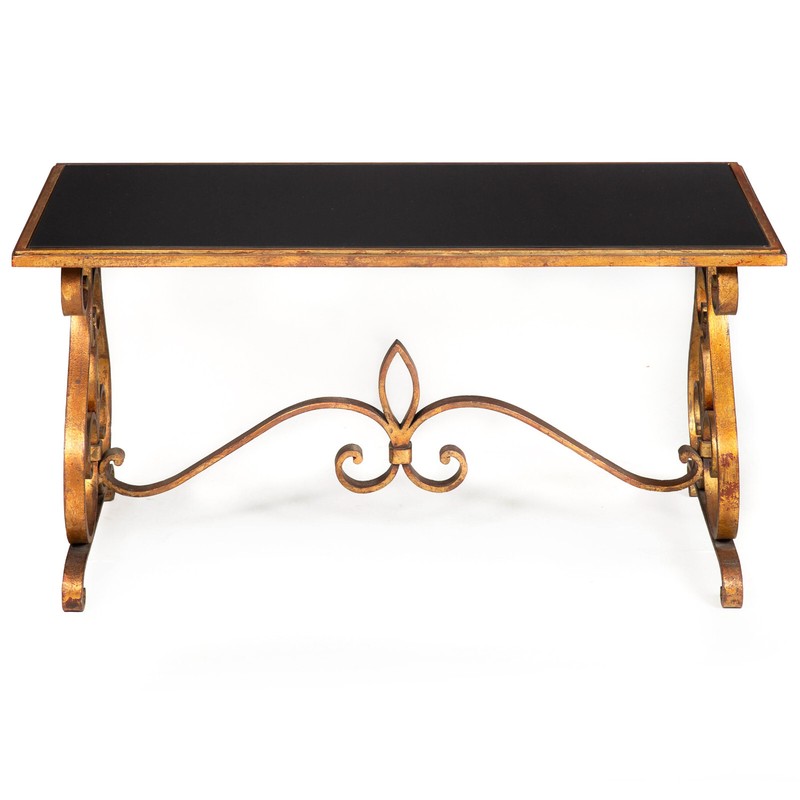 Gilt Wrought Iron Cocktail Coffee Table, manner of Raymond Stubes ca. 1940s gallery