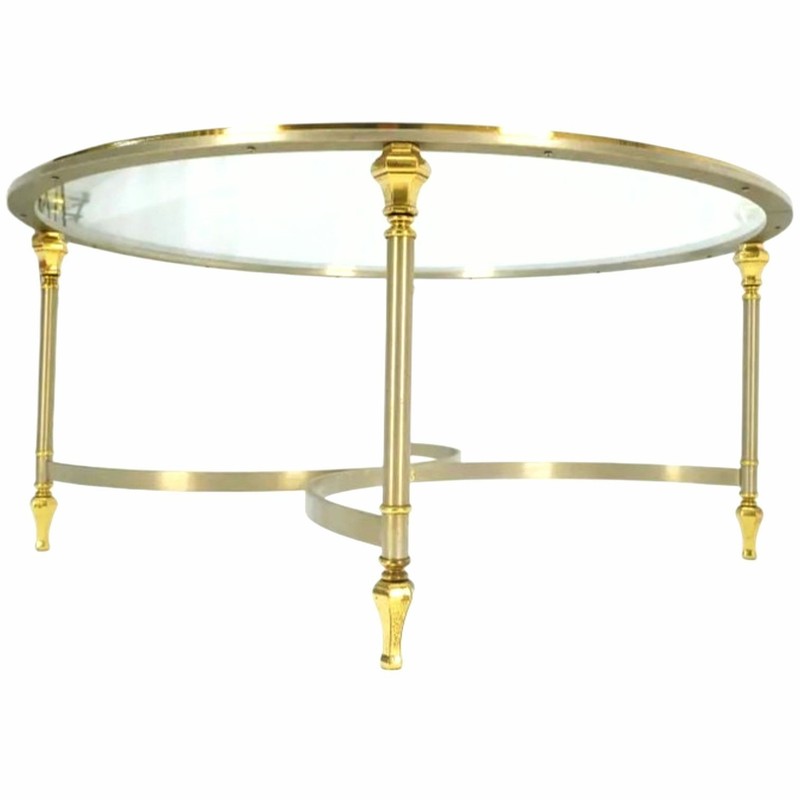 Exquisite Italian Mid Century Modern Round Chrome Brass Glass Top Coffee Table gallery