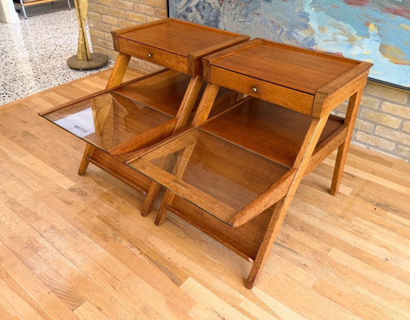 Brown Saltman Keal California Wood Glass Magazine Side Table Nightstand Vtg Mcm gallery