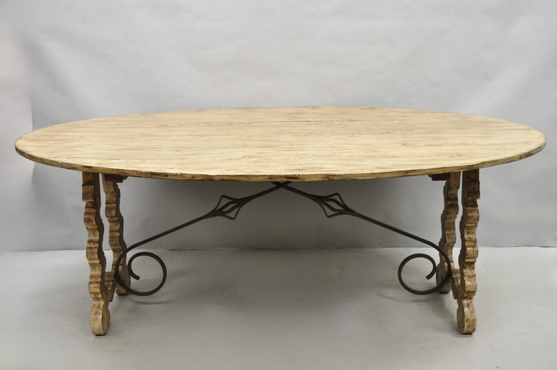 French Country Style Oval Drop Leaf Farmhouse Pine Woodgrain Dining Room Table gallery