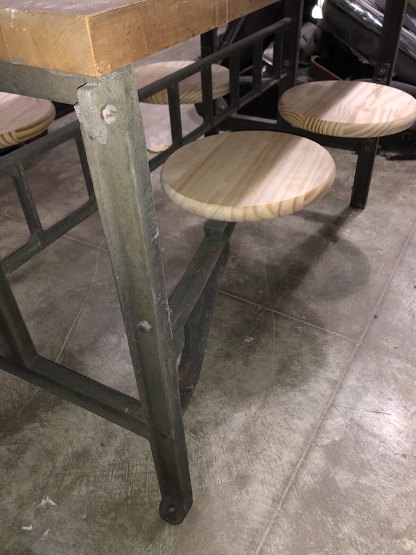VTG Cast Iron Cafeteria Prison Dining Lunch Table Maple Pine Swivel Seat gallery
