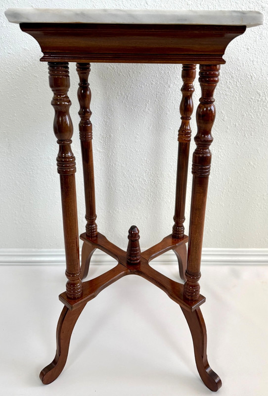 Large American French Country Mahogany Marble Top Pedestal Stand Table 29" gallery