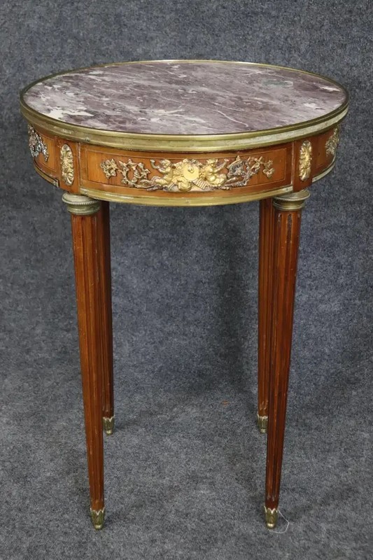 Fantastic Cherubs or Satyrs Bronze Mounted French End Table Louis XVI gallery