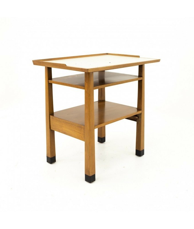 Dunbar Mid Century Walnut & White Laminate Side End Table