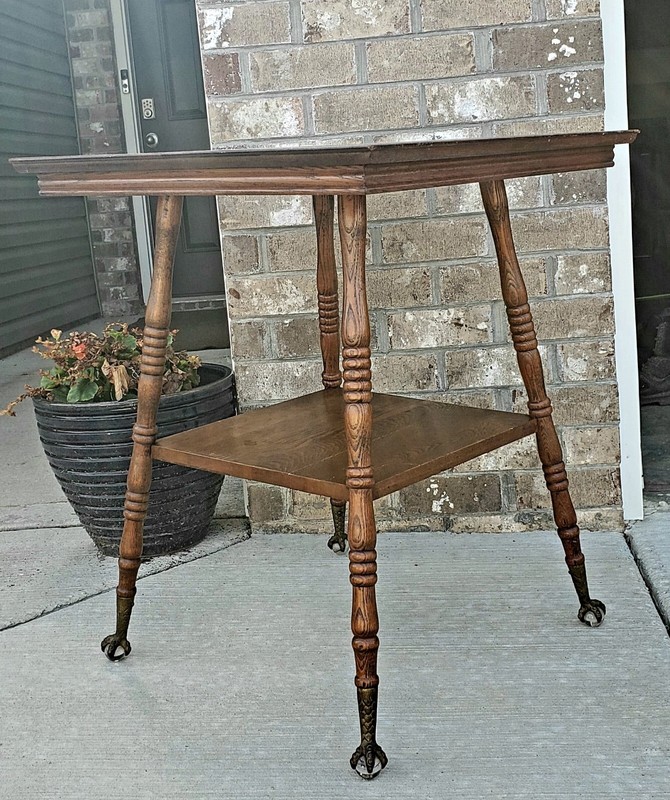 Antique Rolling Parlor Table w/ Talon Glass Feet 1900's Original Condition gallery