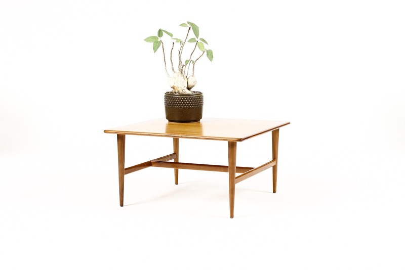 Danish Modern / Mid Century Square Walnut Coffee Table — Cross Stretcher Base