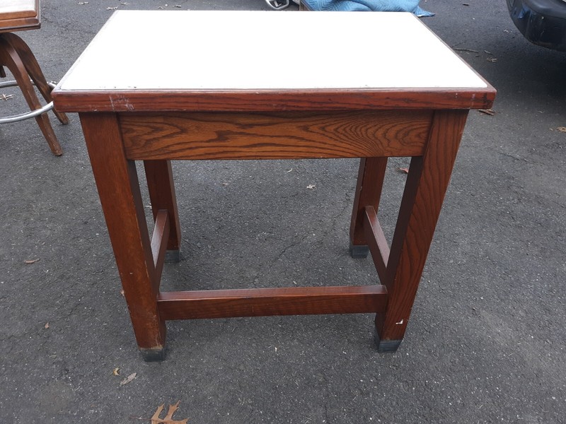Antique Oak Glass Top Desk Table Industrial School Office Laboratory gallery