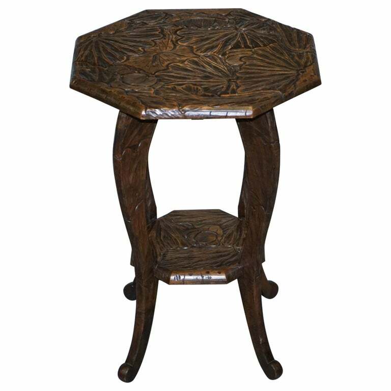 LARGE 1905 LIBERTY’S LONDON JAPANESE CARVED SIDE END LAMP WINE TABLE JARDINIERE