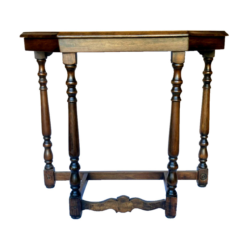 Antique Half Moon Console Entry Table Turned Spindle Legs Vintage – Nice!!