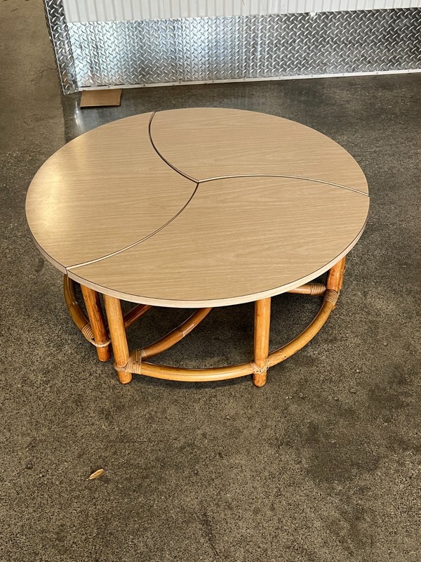 Unusual 1950's Ying Yang Puzzle Rattan Coffee Table W Laminate Top gallery