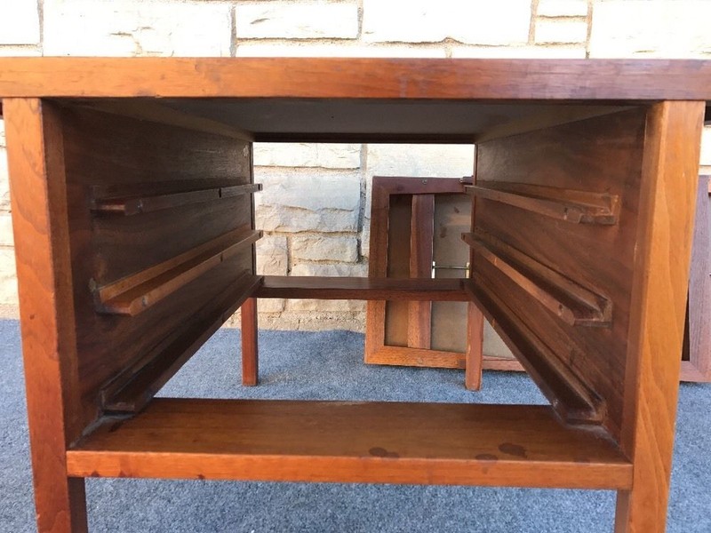 Mid Century Modern Brown Saltman John Keal Coffee Table w/ Folding TV Tables gallery