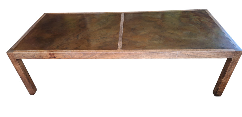 Harry Lunstead Walnut Coffee Table w/ Patinated Bronze Top Panels Vintage Craft gallery