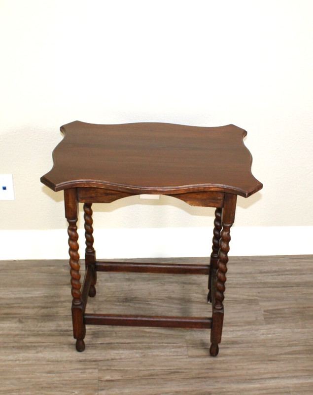 English Antique Jacobean Oak Side Table w Barley Twist Legs Vintage Accent Table gallery