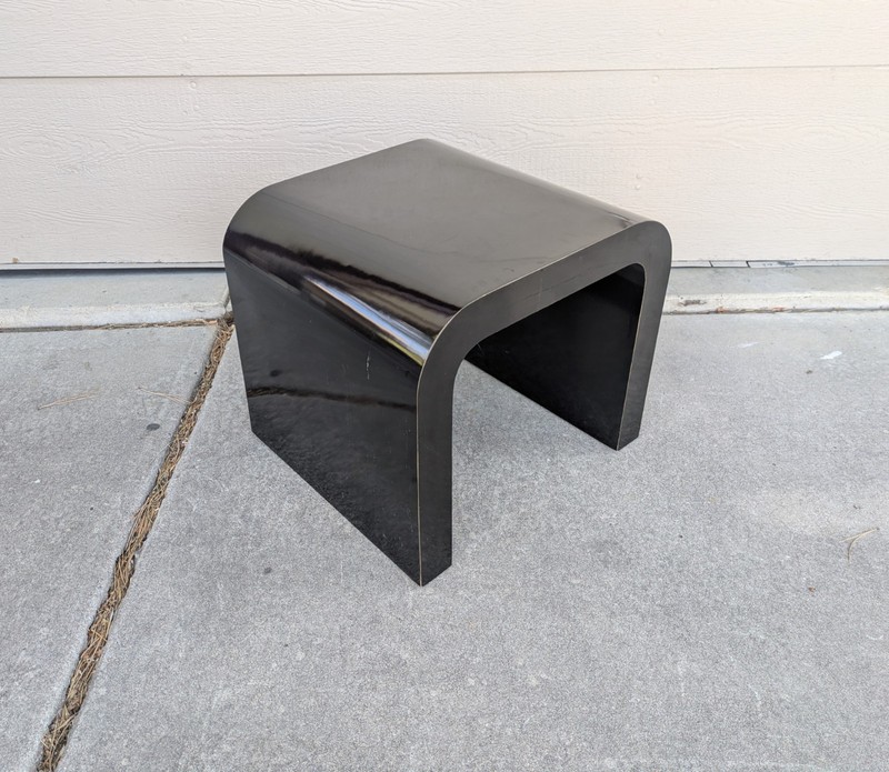 Vintage 1980s Postmodern Black Lacquer Waterfall End Table Glam Art Deco