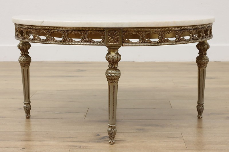 French Antique Nickel Coffee Table, Marble Top #56659 gallery