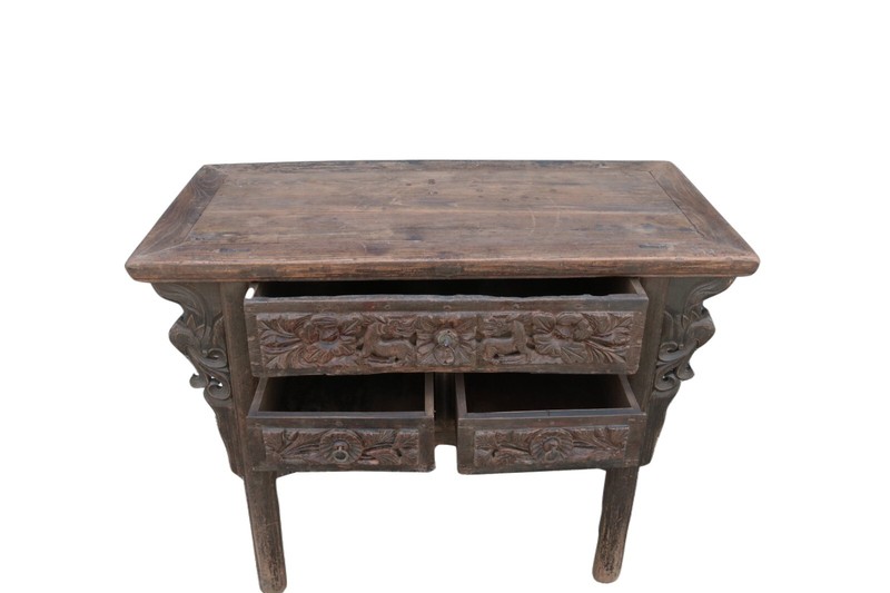 Early 18 Century Hand Carved 3 Drawers Antique Chinese Table gallery