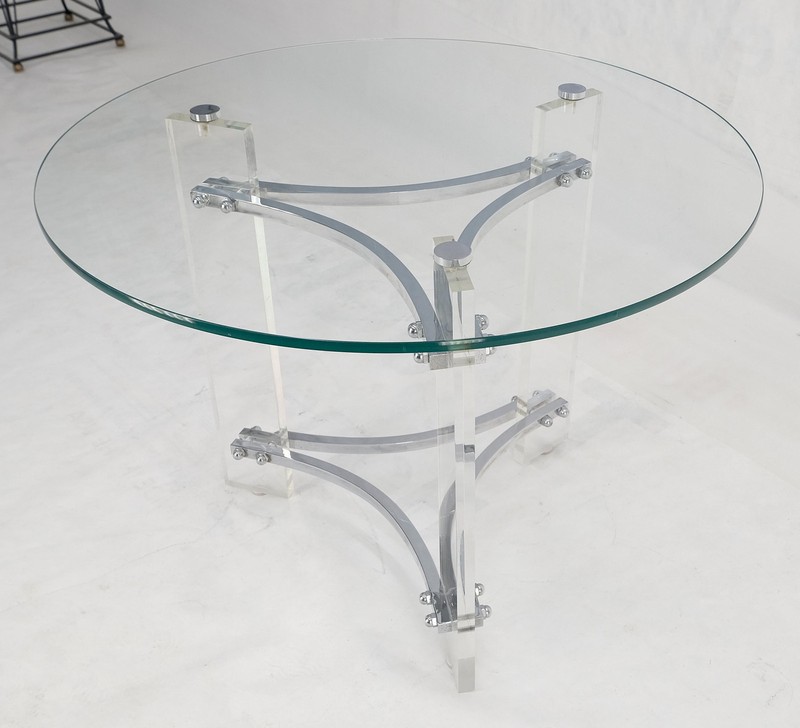 Glass Lucite Chrome Round Center Side Occasional 1970s Two Tier Table MINT! gallery
