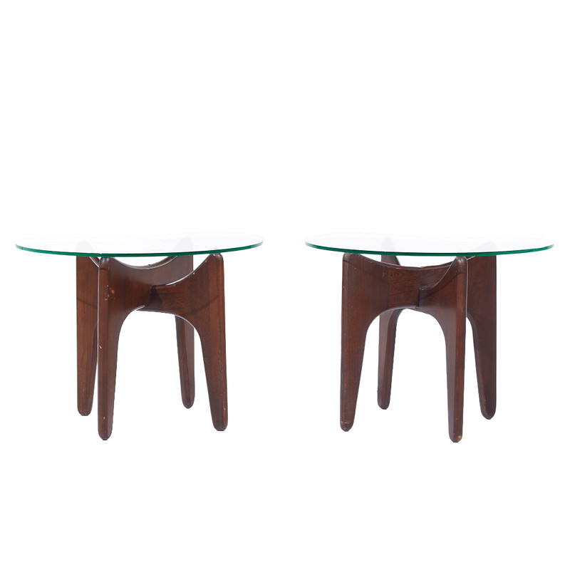 Adrian Pearsall Mid Century Walnut and Glass Side Tables – Pair