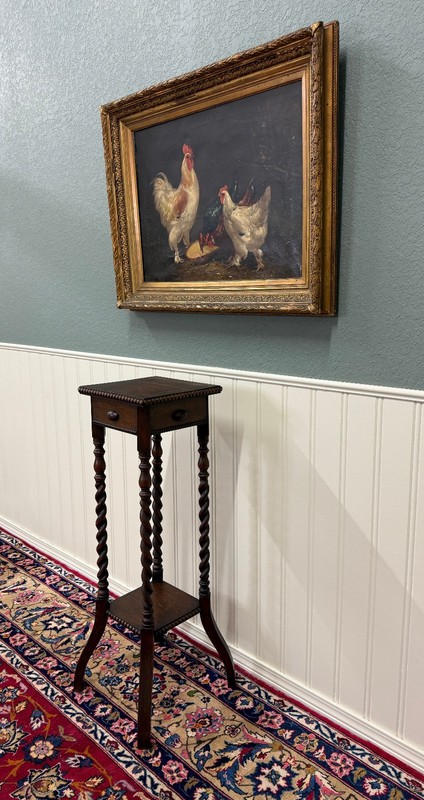 Antique English 4-Post Barley Twist Pedestal Plant Stand Jacobean Oak 39.5" Tall gallery