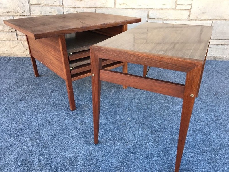 Mid Century Modern Brown Saltman John Keal Coffee Table w/ Folding TV Tables gallery