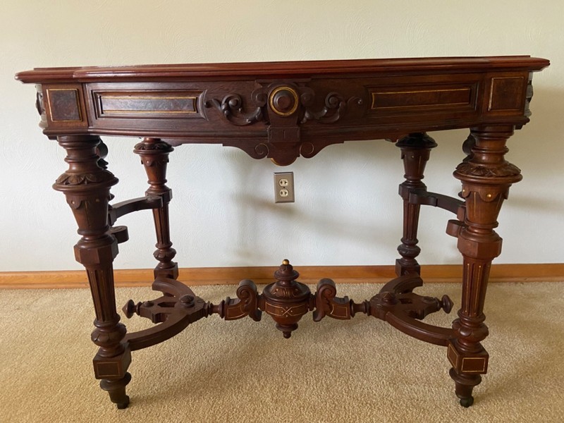 Antique Victorian Renaissance Revival Marquetry Inlaid Walnut Center Table gallery