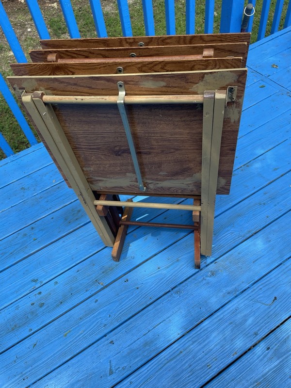 VTG Gold Medal Wood FOLDING TABLE / TRAYS – Stackable STAND -24” X19” X14” EUC