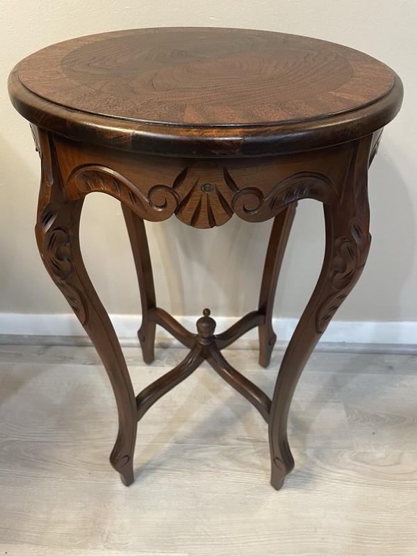 VTG Queen Anne Victorian Round Side Table French Parlor Carved Wood End Stand gallery