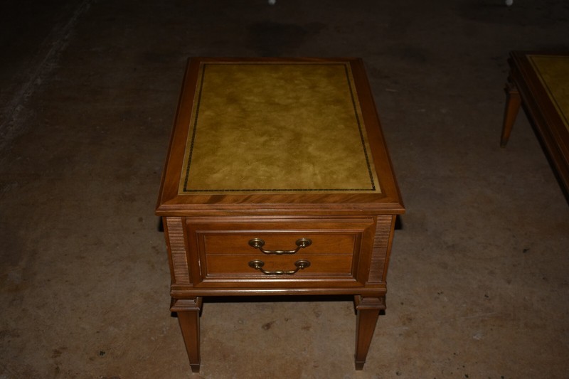 Vintage Leather Top Coffee & End Table Set, Wood & Brass gallery