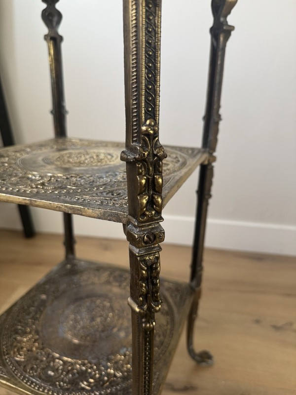 Antique Edwardian 3-Tier Brass Side Table – Ornate Claw Feet & Timeless Elegance gallery